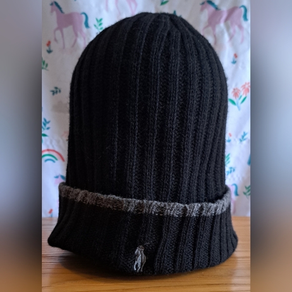 NWOT Polo Ralph Lauren Black & Grey Ribbed Wool Blend Unisex Beanie Hat Cap - Picture 1 of 6